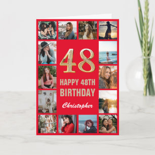 48:e Grattis på födelsedagen Red and Guld Photo Co Kort