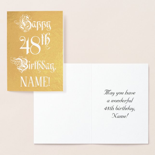 48th Birthday: Elegant, Ornate Script; Custom Name Folierat Kort (Display)