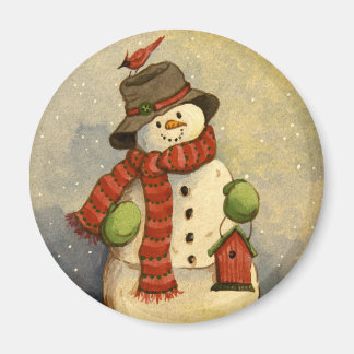4905 Snögubbe & Birdhouse-jul Magnet