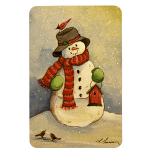 4905 Snögubbe & Birdhouse-jul Magnet