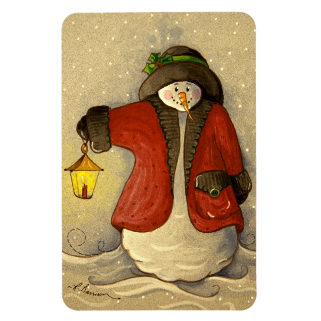 4910 Snögubbe och Lantern jul Magnet (Vertikal)