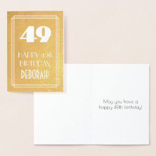 49-årsdag ~ Art Deco-stil "49" & anpassat namn Folierat Kort