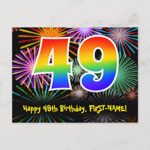 49-årsdag – Roligt fyrverkerimönster + Regnbåge 49 Vykort