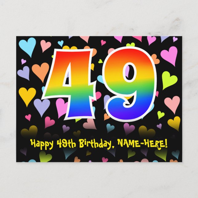 49-årsdag: Roligt hjärtmönster, regnbåge 49 Vykort (Framsida)