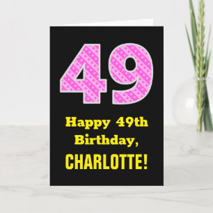 49-årsdag: Rosa ränder och hjärtan "49" + namn Kort