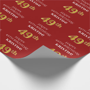 49:e födelsedag: Elegant, rött, Faux Guld look Presentpapper