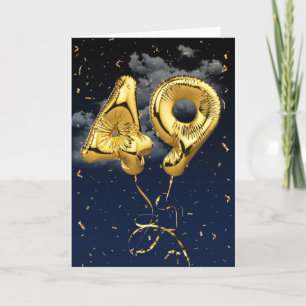 49:e födelsedag Guld Mylar Balloon och Konfetti-ko Kort