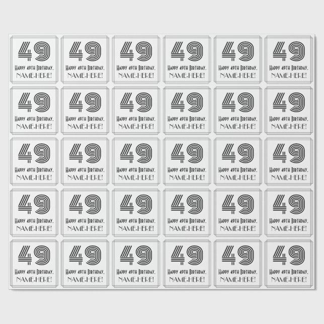 49:e födelsedagen: Art Deco Inspired Stil "49" + N Presentpapper (Platt)
