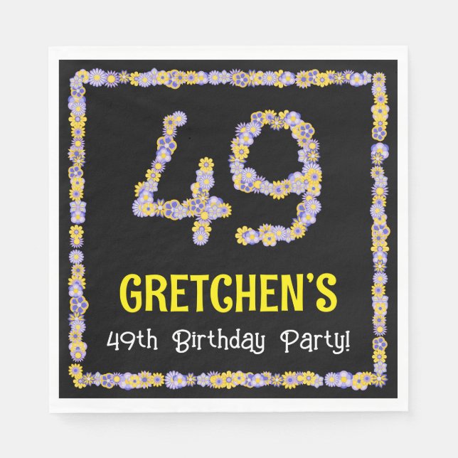 49:e födelsedagen: Blommigt Flowers Number, eget n Pappersservett (Framsidan)