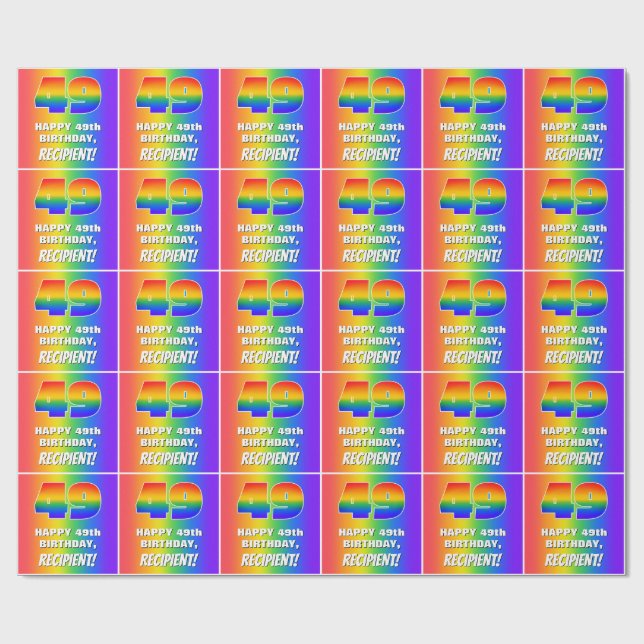 49:e födelsedagen: färgfull, Roligt Rainbow Mönste Presentpapper (Platt)