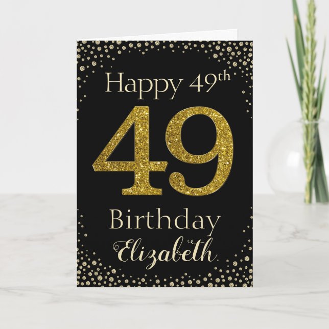 49:e födelsedagen: Golden Glitter Card Kort (Framsida)