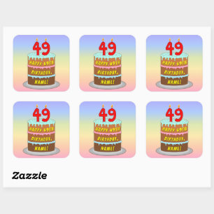 49:e födelsedagen: Roligt Cake and Candles + Anpas Fyrkantigt Klistermärke
