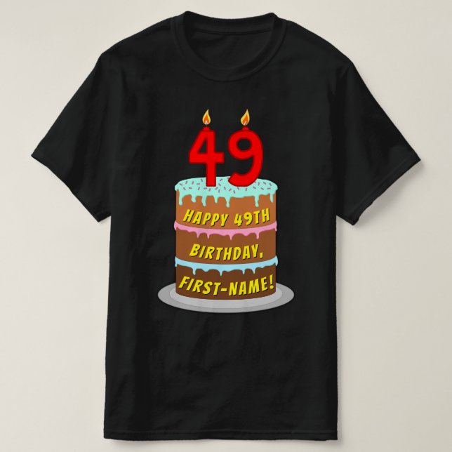 49:e födelsedagen - Roligt Cake & Candles, med ege T Shirt (Design framsida)