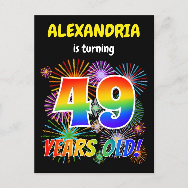49:e födelsedagen - Roligt Fireworks, Regnbåge "49 Vykort (Framsida)