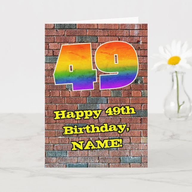49:e födelsedagen: Roligt Graffiti-Inspired Rainbo Kort (Liten växt)