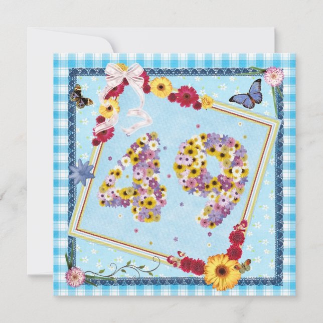 49:e Födelsedagsfest inbjudan-blommor,fjärilar Inbjudningar (Framsida)