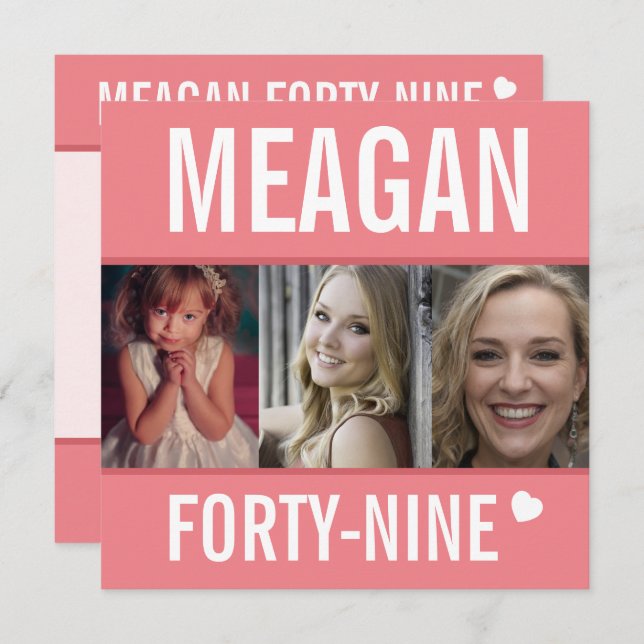 49:e födelsedagsfesten-händelse, firande-fotokoral inbjudningar (Fram/baksida)