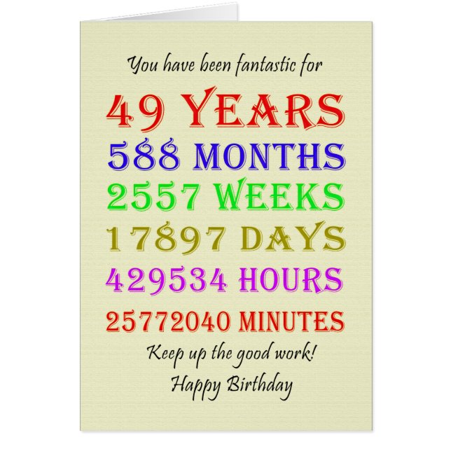 49:e födelsedagsmilstolpar hälsningskort (Framsidan)