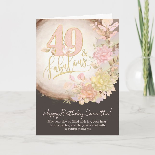 49 & Fantastisk Blommig Personlig Födelsedagsfoto Kort (Framsida)