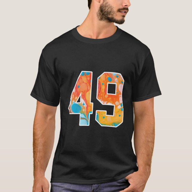 49 Färgstarka sportteamnummer fram och tillbaka T Shirt (Framsida)