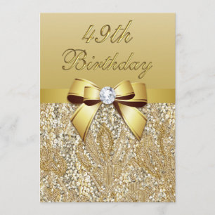 49th FauxSequins och pilbåge för födelsedag guld- Inbjudningar