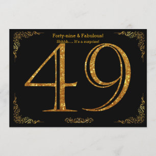 49th Födelsedagsfest Gatsby styl, svart guld- Inbjudningar