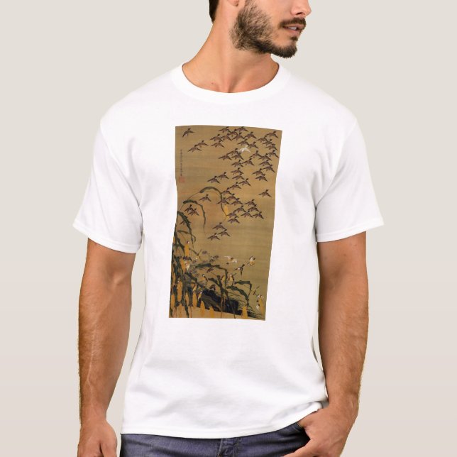 4. 秋 塘 群 雀 図, 若 Sparrows Flock, Jakuchū T-shirt (Framsida)