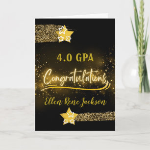 4.0 GPA Grattis Guld Stars Glitter Effekt Kort