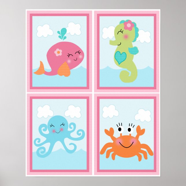 4-1 Under Sea/Rosa Whale 8x10 Nursery Art Poster (Framsidan)
