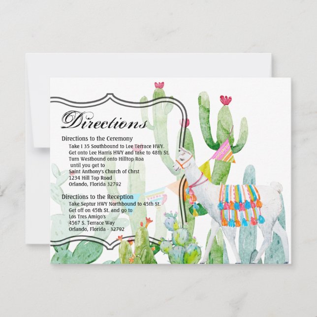 4.25x5.5 Körkort Boho Llama Bohemian Cacti Inbjudningar (Framsida)