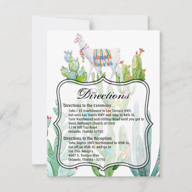 4.25x5.5 Körkort Boho Llama Bohemian Cacti Inbjudningar (Framsida)