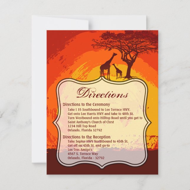 4.25x5.5 Riktningskort African Safari Giraffe Sol Inbjudningar (Framsida)