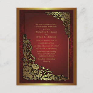 4,25x5,5-tums luxury Golden Red Wedding bjudande Inbjudningar