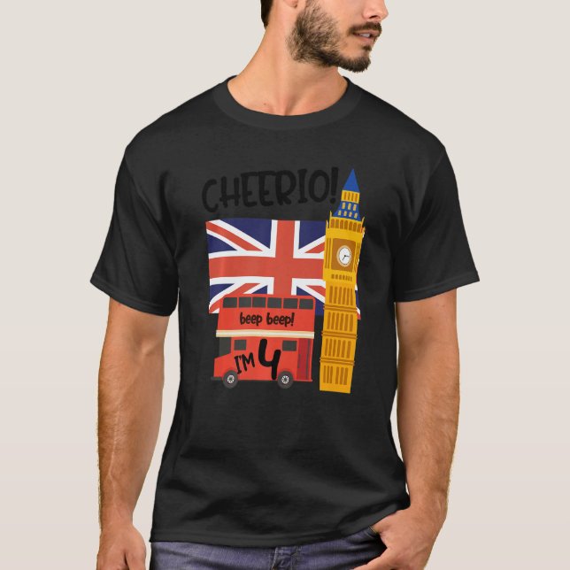 4 4e födelsedagen British London Theme United Ki T Shirt (Framsida)