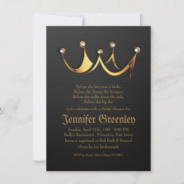 4,5 x 6,25 tum Guld Royal Queen Krona Möhippa Inbjudningar (Framsida)