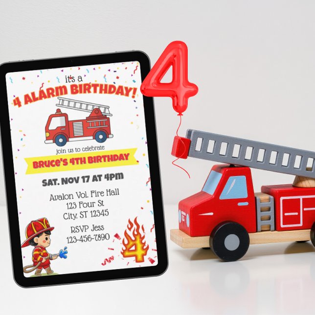 4 Alarm Brandman 4-årsdag Inbjudningar (Skapare uppladdad)