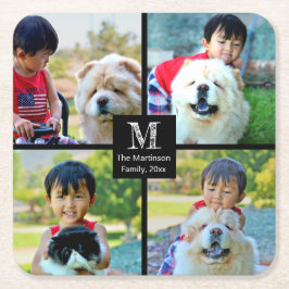 4 Anpassad fotosamling med Monogram Underlägg Papper Kvadrat