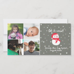 4 Anpassat namn för Photo Collage Cute Snögubbe ju Julkort