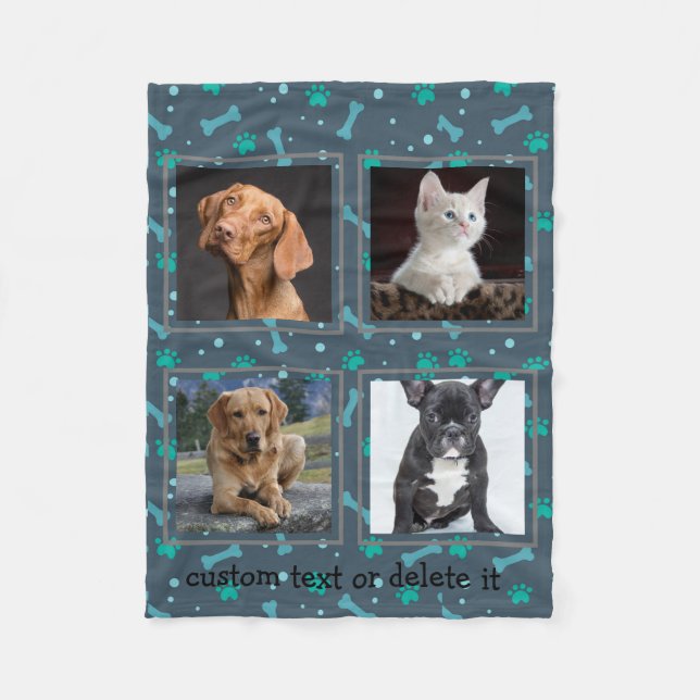 4 Anpassningsbar för Photo Collage Hund Pet-Person Fleecefilt (Framsidan)