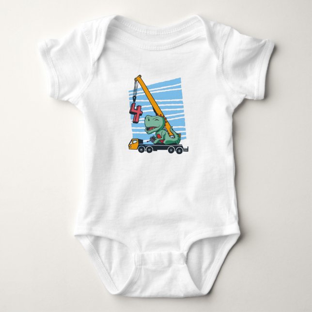 4 år 4-årsdag Mobilkran Dinosaurie T Shirt (Framsida)