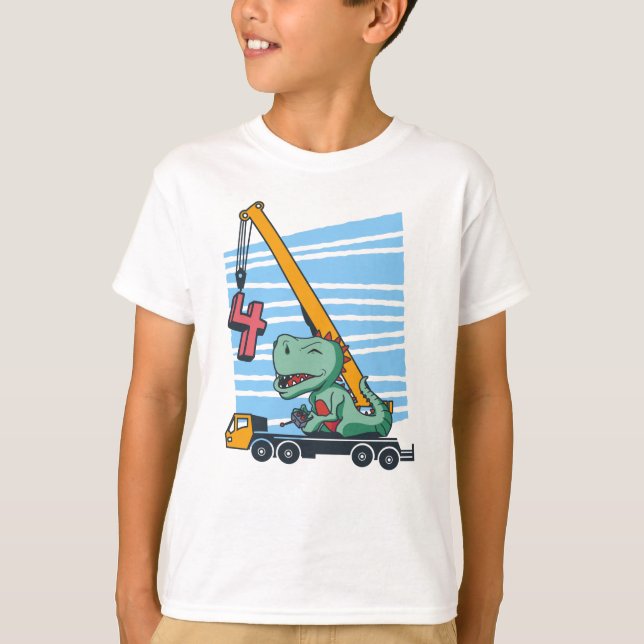 4 år 4e födelsedagen Mobile Crane Dinosaur T Shirt (Framsida)