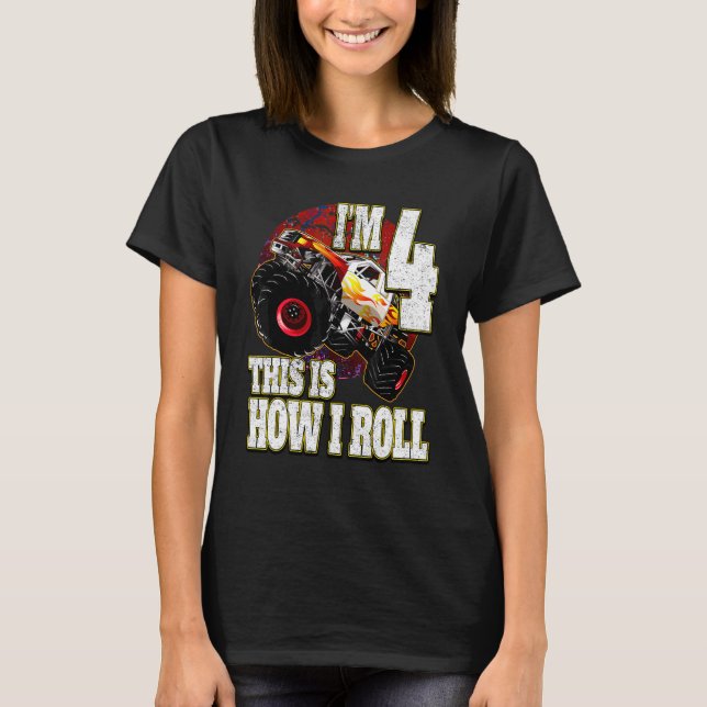 4 år gammal födelsedagstidning Kärlek Monster Last T Shirt (Framsida)