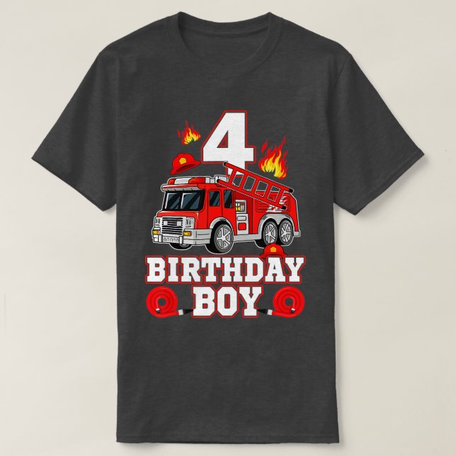 4 år gammal min 4e födelsedagen Boy Fire Lastbil T Shirt (Design framsida)