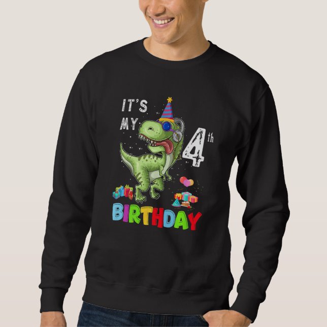 4 år gammal Min 4e födelsedagen Dinosaur Rex Lång Ärmad Tröja (Framsida)
