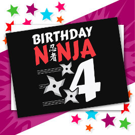 4 År Gammal Ninja Fest Stjärnor Barn 4-årsdag Vykort