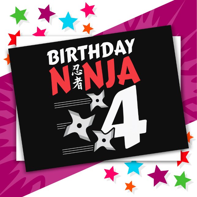 4 År Gammal Ninja Fest Stjärnor Barn 4-årsdag Vykort (Skapare uppladdad)