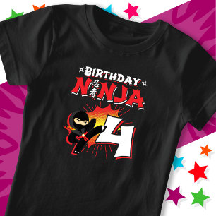 4 år gammal Tecknad Bok Stil Ninja 4e födelsedagen T Shirt