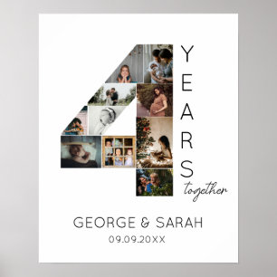 4 år tillsammans med Photo Collage Bröllop-årsdage Poster