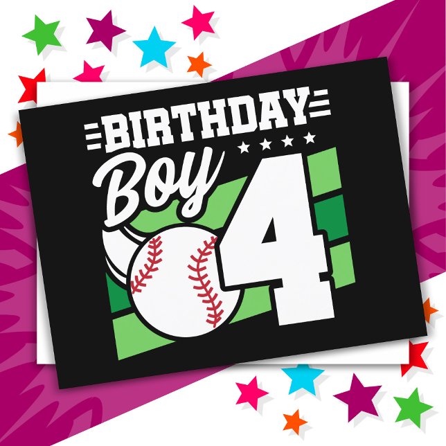 4-årig baseboll fest tema 4-års födelsedag pojke vykort (Skapare uppladdad)
