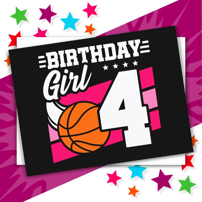 4-årig basketfest för 4-årsdag tjej vykort (Skapare uppladdad)